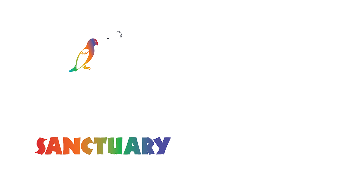 Colorful logo with a bird and a white koala, and the text Currumbin Wildlife Sanctuary with the Sanctuary letters in rainbow colours. Next to it is a round white logo with a bee in the middle and curve text around it saying Honeyworld Gold Coast Australia established 1987.